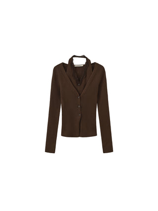 Layered Look Halter Neck Slim-Fit Knit Cardigan