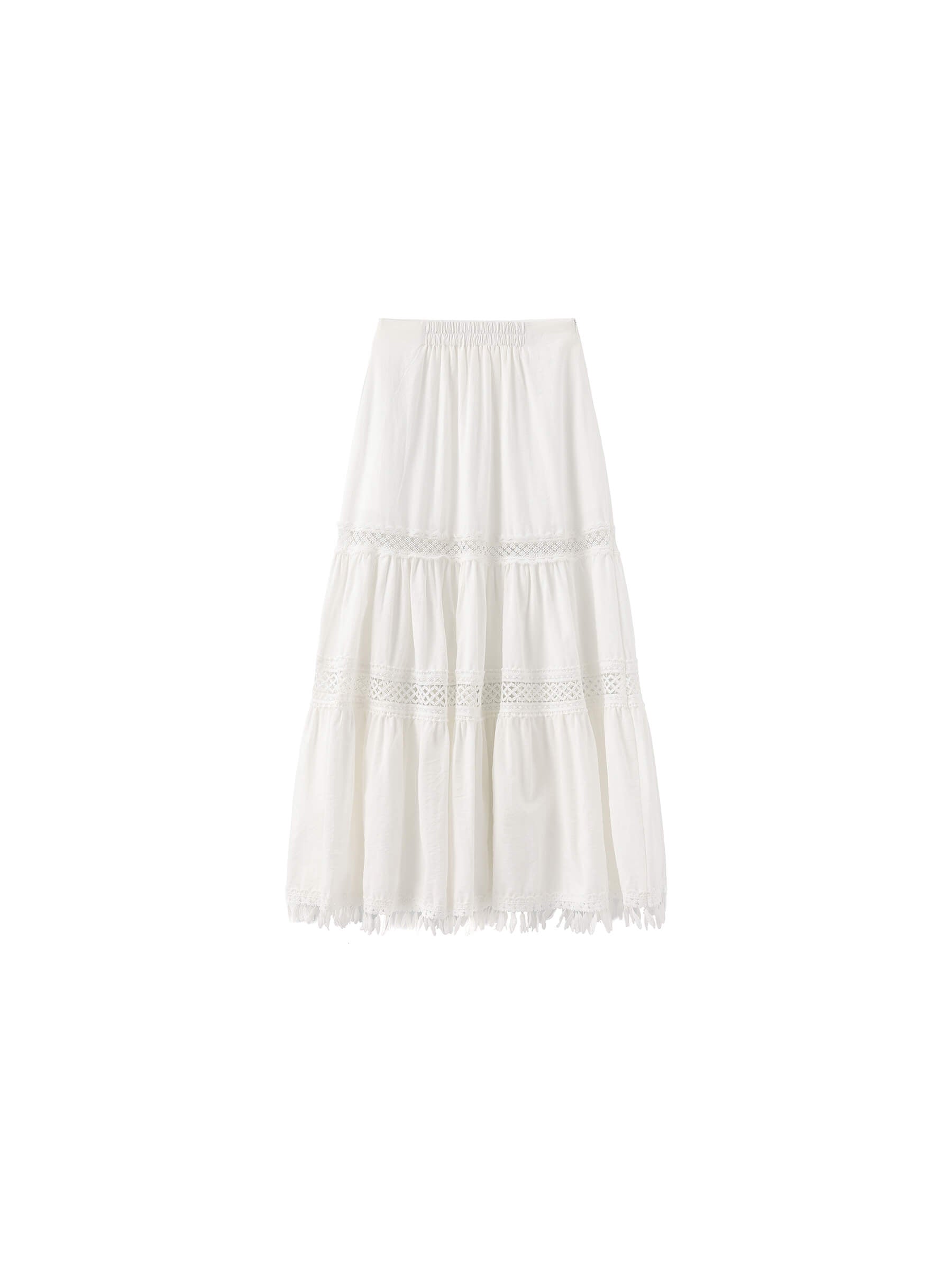 High-Waisted Hollow Out Tassel Trim Maxi Skirt-18