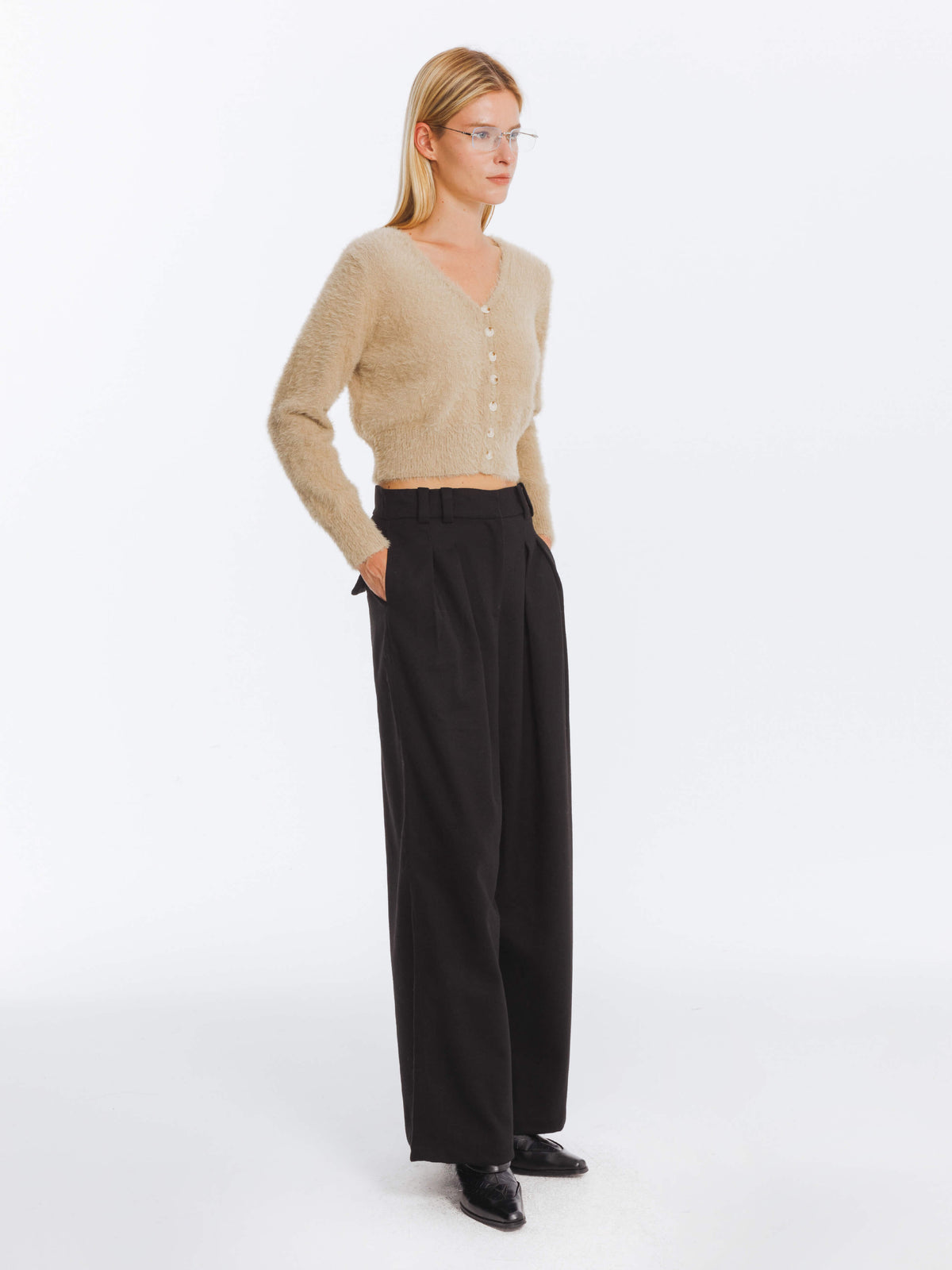 Wide Leg Double Pleated Trousers-13
