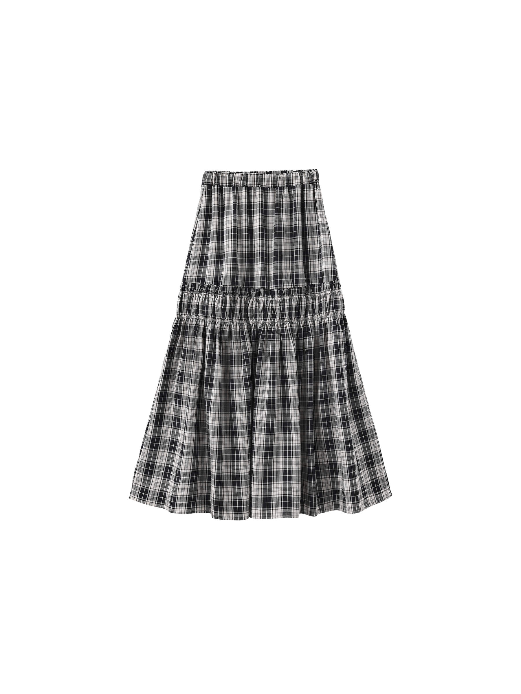 Elastic Drawstring High Waist Checked Skirt-8