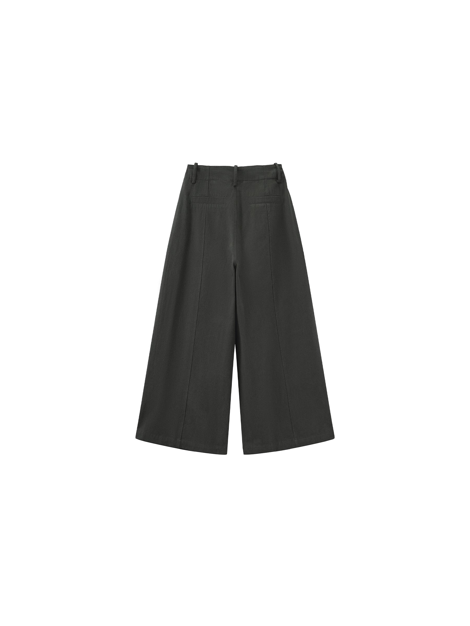 100% Cotton High-Waisted Wide-Leg Casual Trousers-15