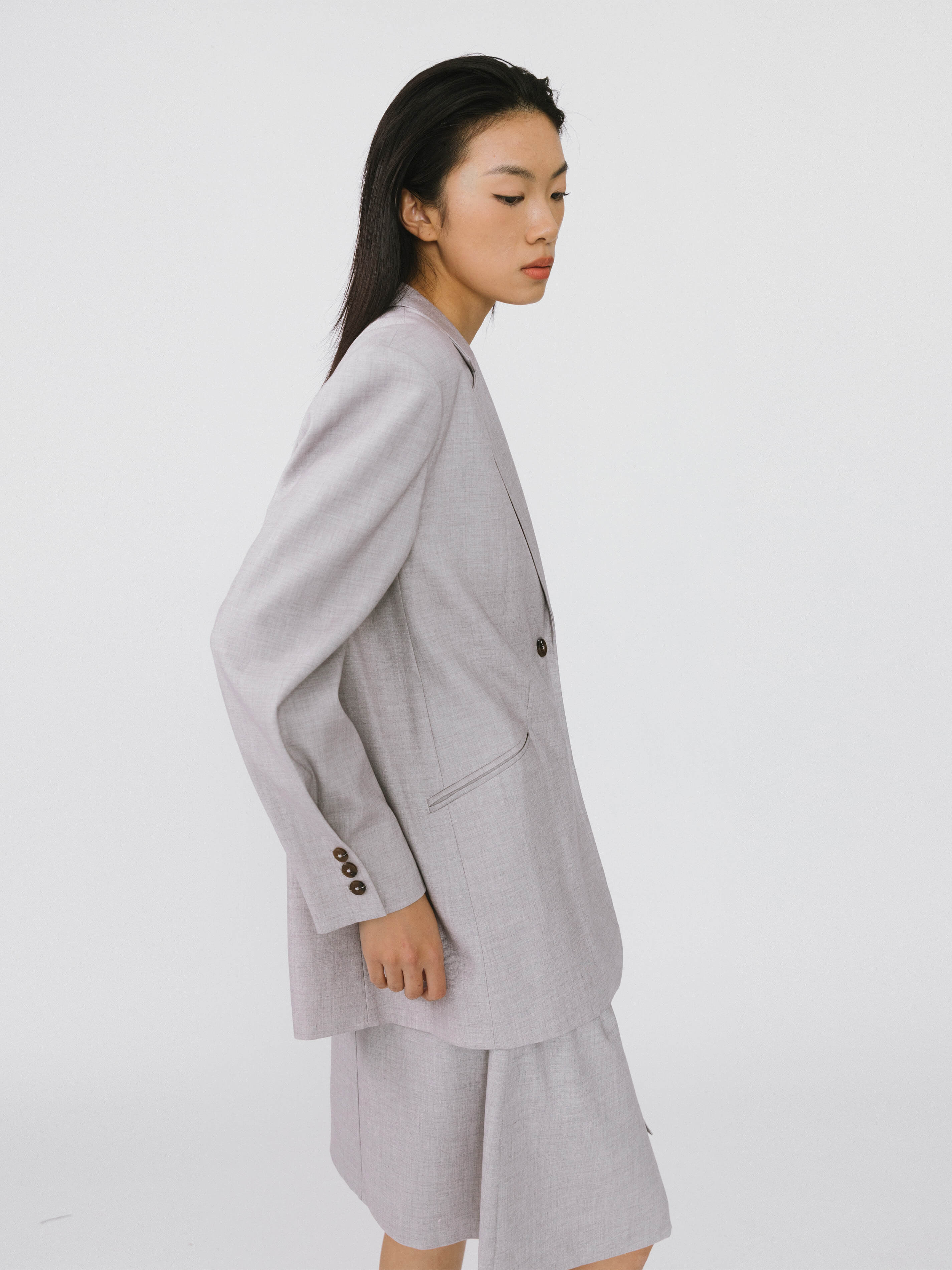 Oversized Shoulder Single Breasted Blazer with Wool Blend-18