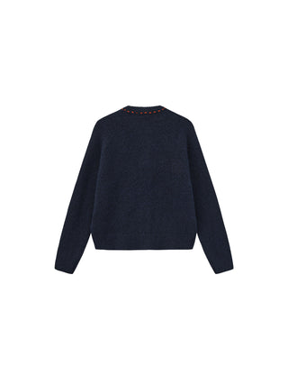 Wool-Blend Contrast Ribbed Cuff Cardigan