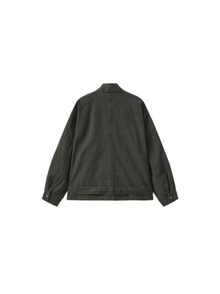 Stand-Collar Washed Twill Utility Jacket