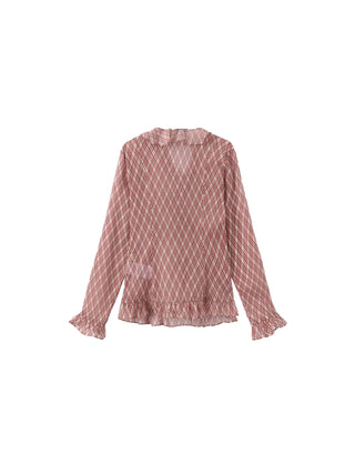 Semi-Sheer Ruffle Trim Check Shirt