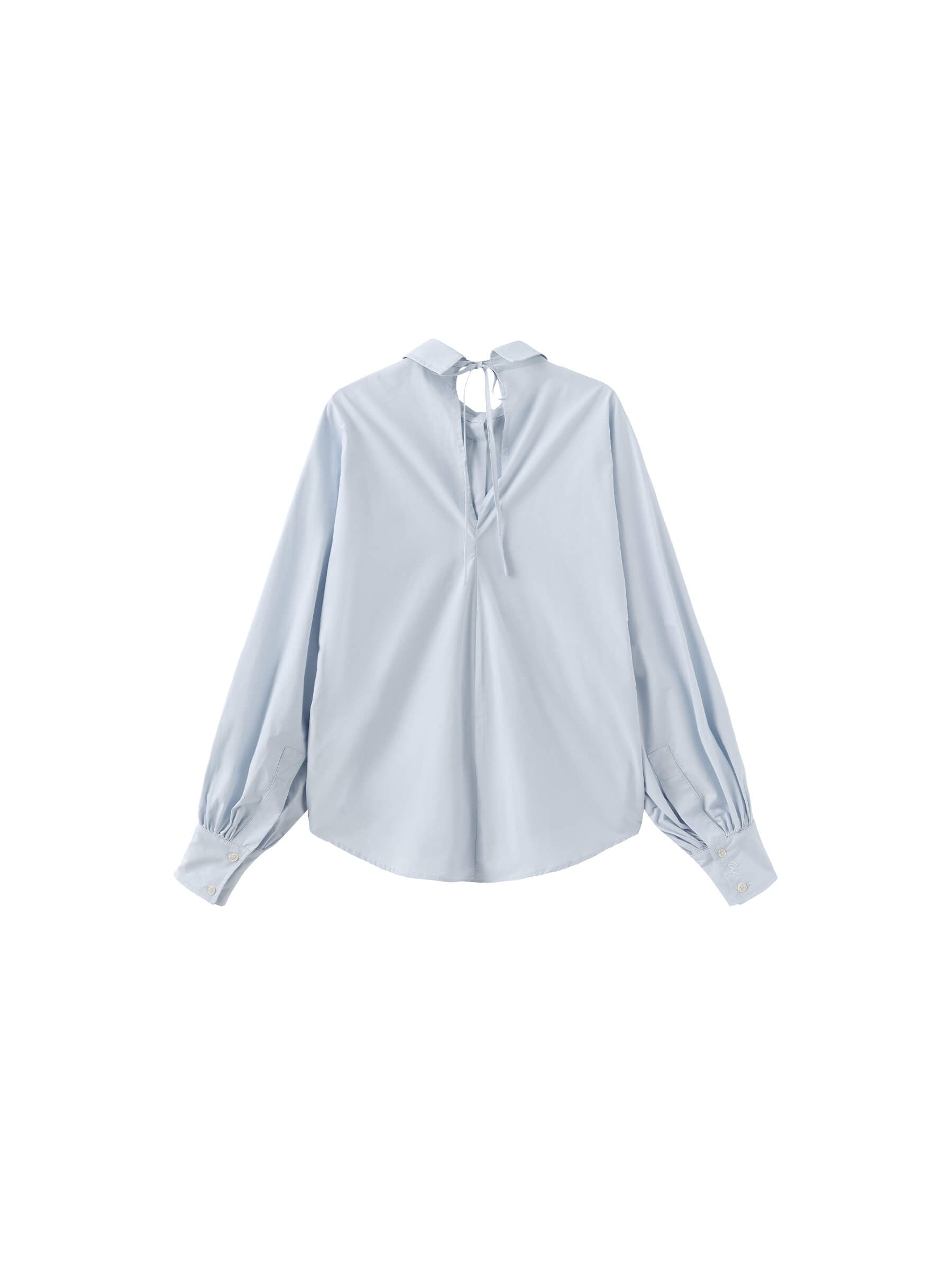 100% Cotton Oversized Balloon Sleeve Backless Tie Shirt-18