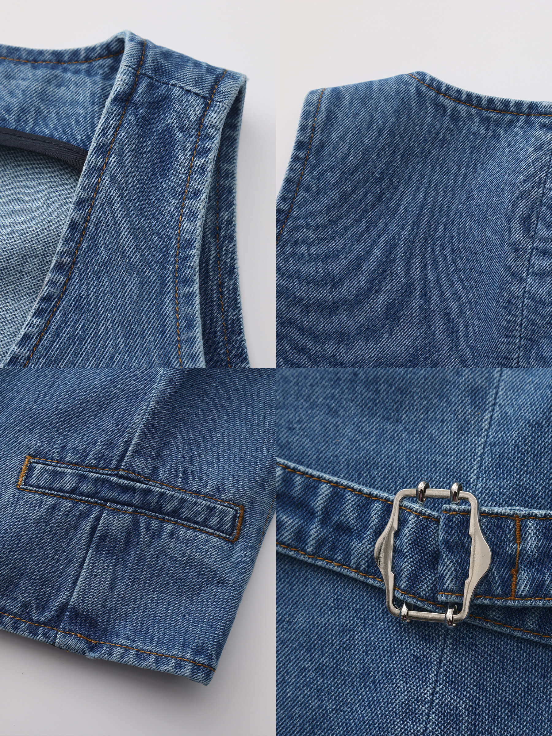 V-Neck Slim Fit Cropped Denim Vest-18