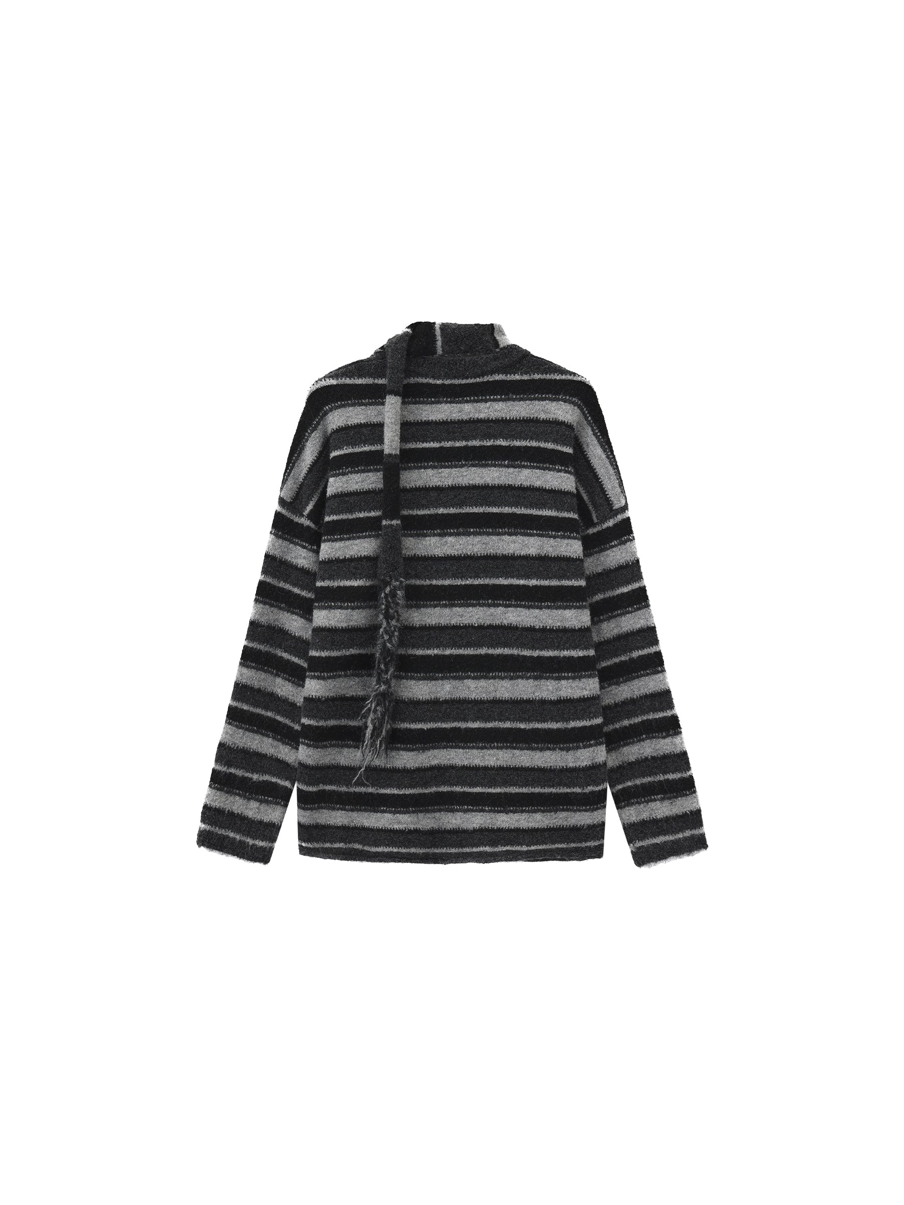 Retro Striped Pullover Sweater with Scarf-16
