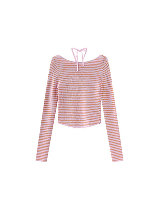Chest Cut Out Striped Long Sleeve Top