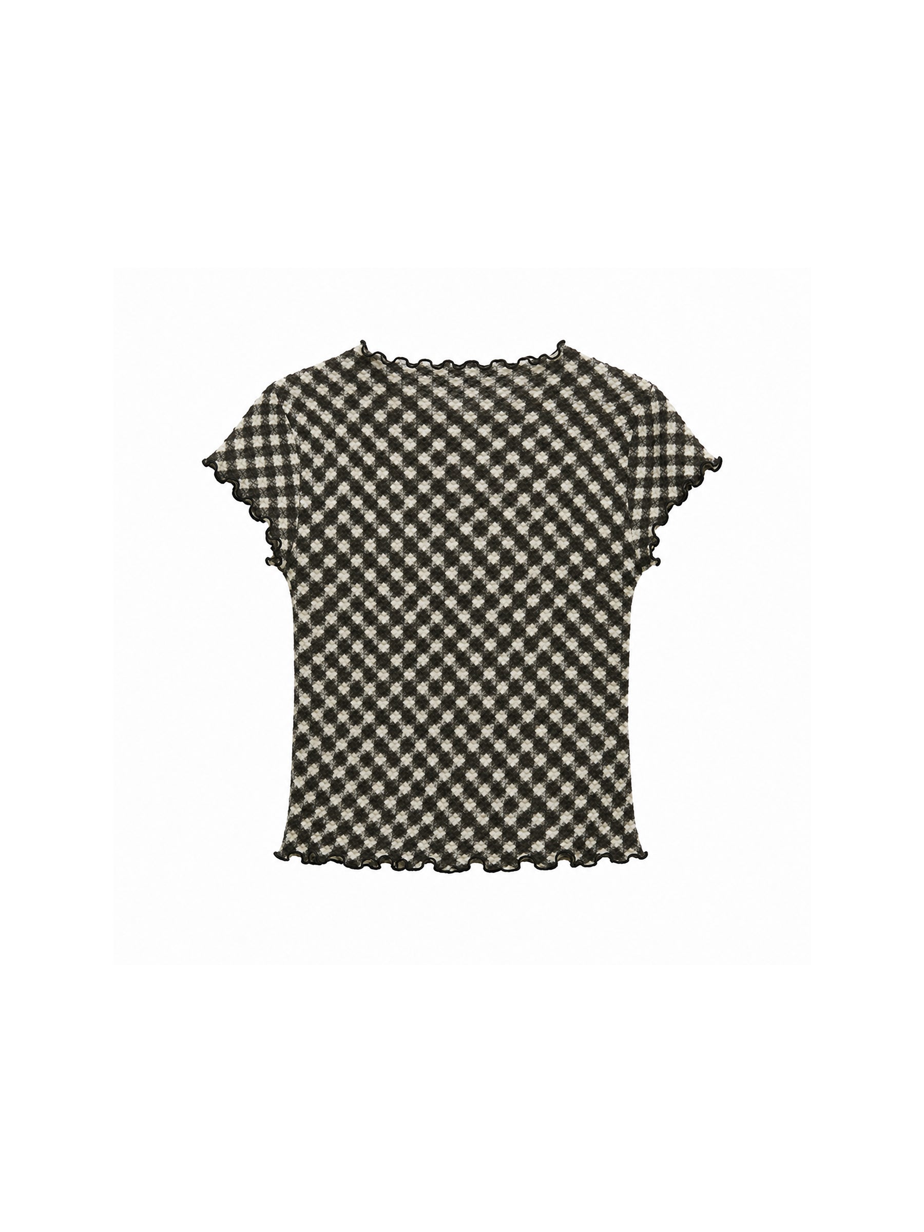 CUBIC Gingham Print Ruffle-Edge Top-16