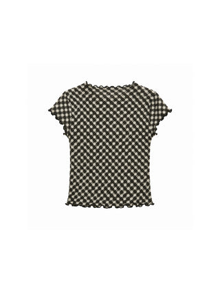 CUBIC Gingham Print Ruffle-Edge Top