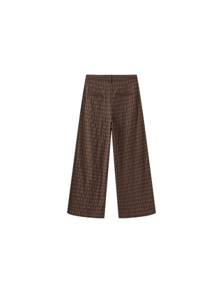 Drawstring Checkered Wide-Leg Casual Pants