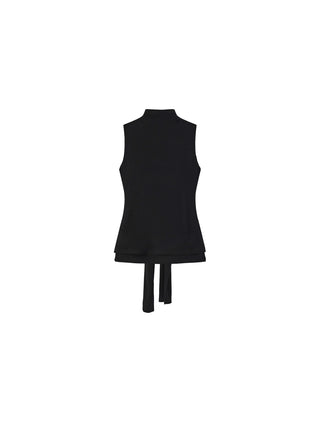 Tie-Detail Sleeveless Mock Neck Top