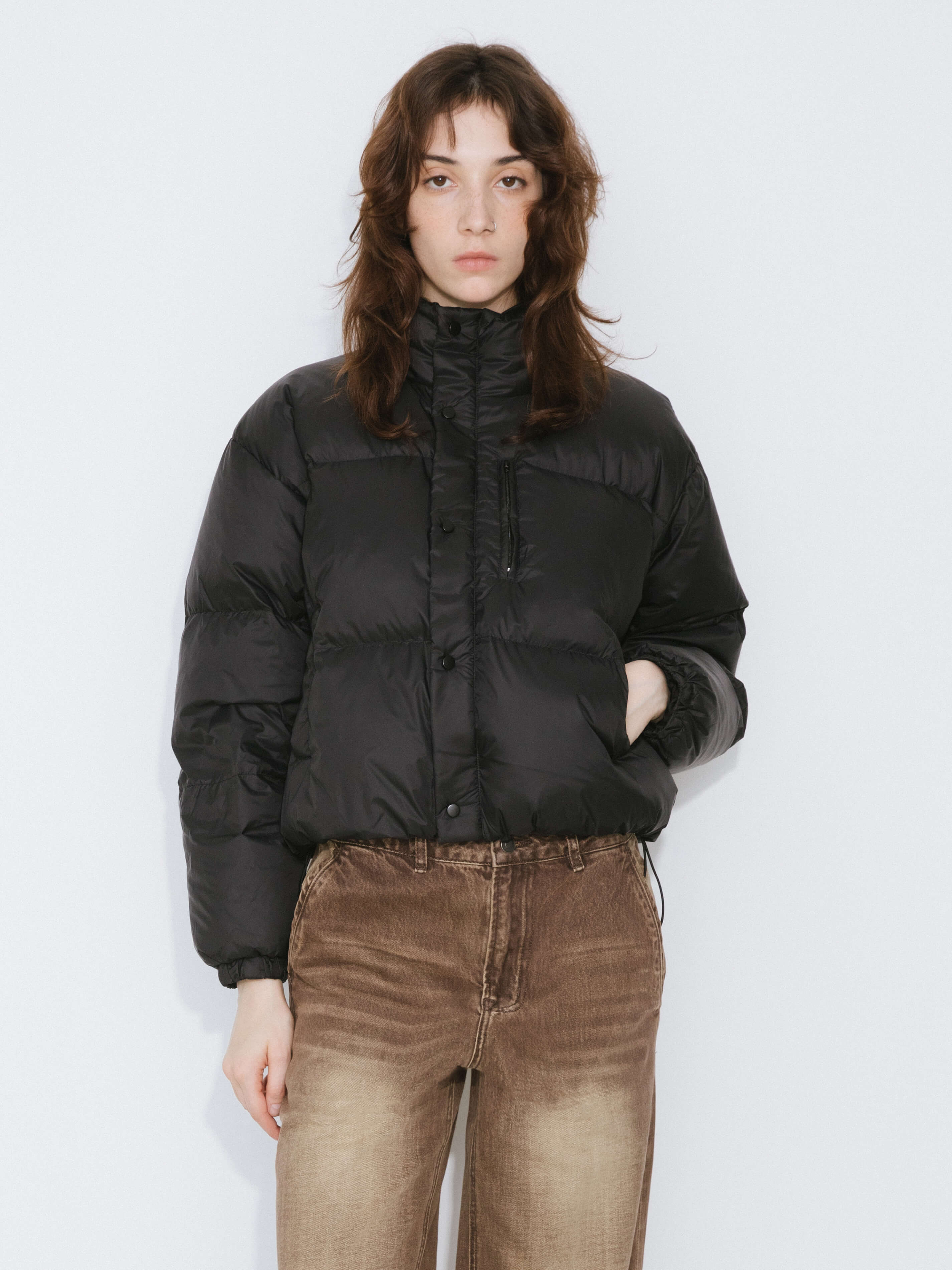 Cropped High Neck Down Coat-19