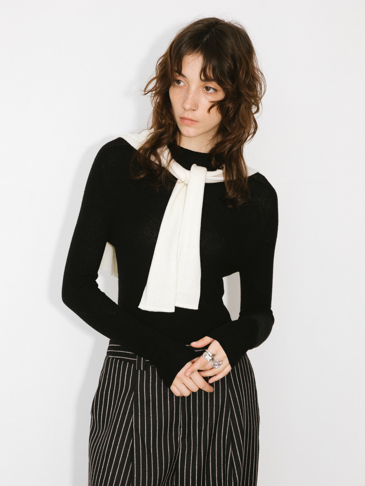 CUBIC 100% Wool Mock‑Neck Fitted Knit Top-17