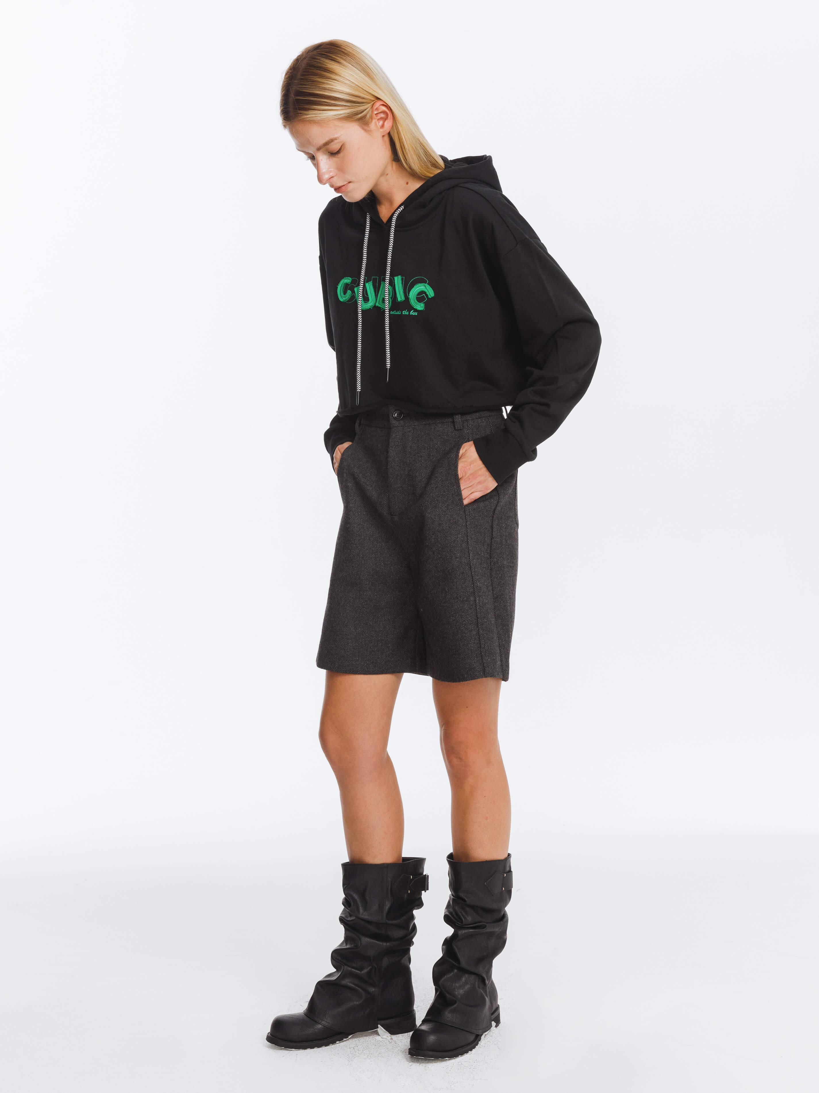 CUBIC Print Hooded Cropped Sweatshirt-19