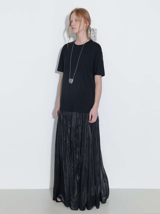Oversized Round Neck Short Sleeve Pleated Dress