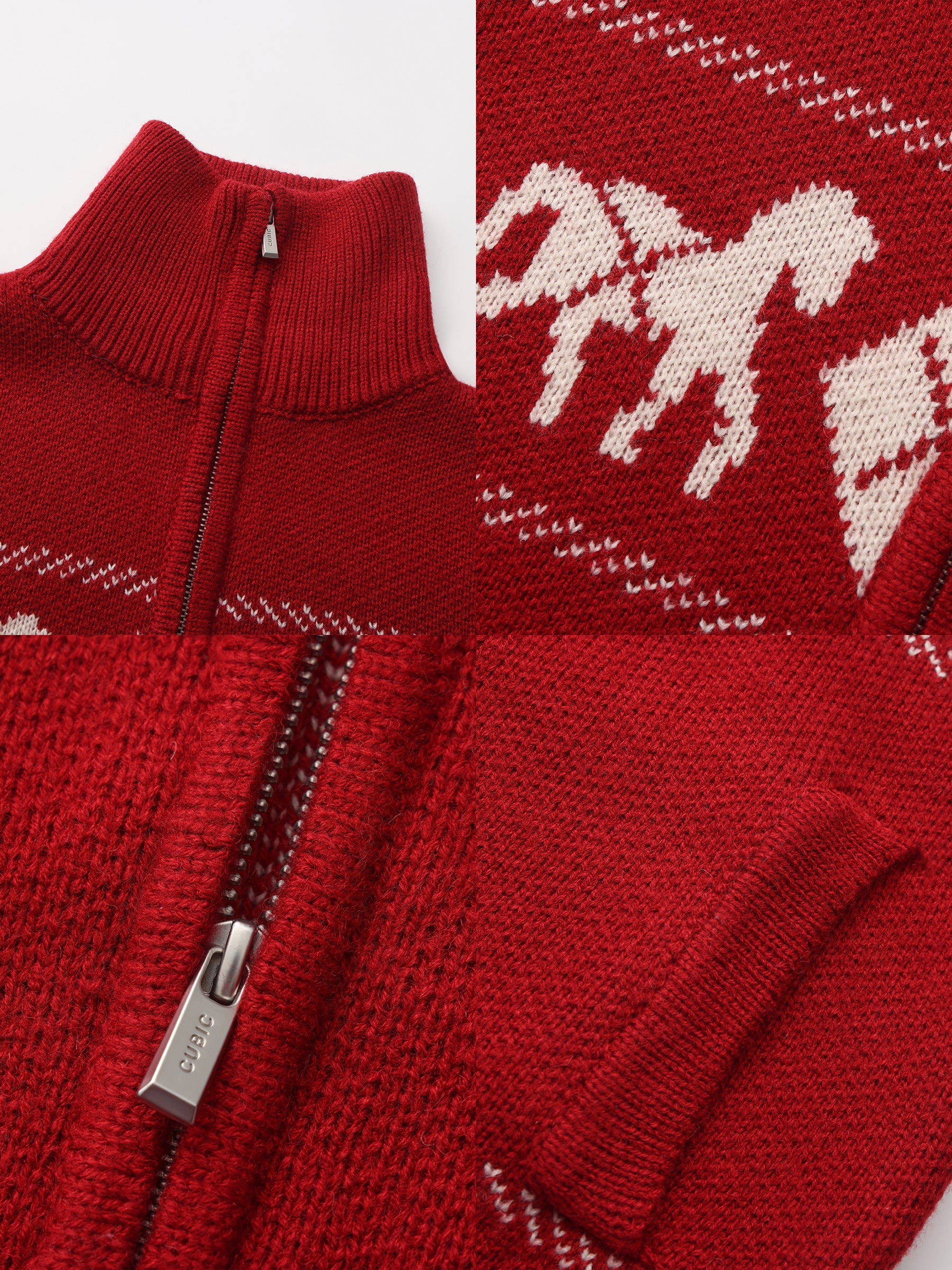 Horse Pattern Diamond Zip-Up Knit Cardigan-16