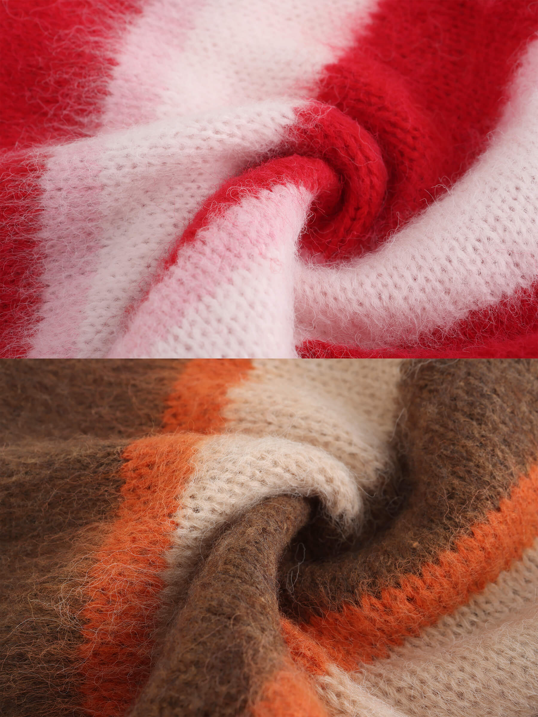 Striped Color Block Wool Knit Cardigan With Scarf-21