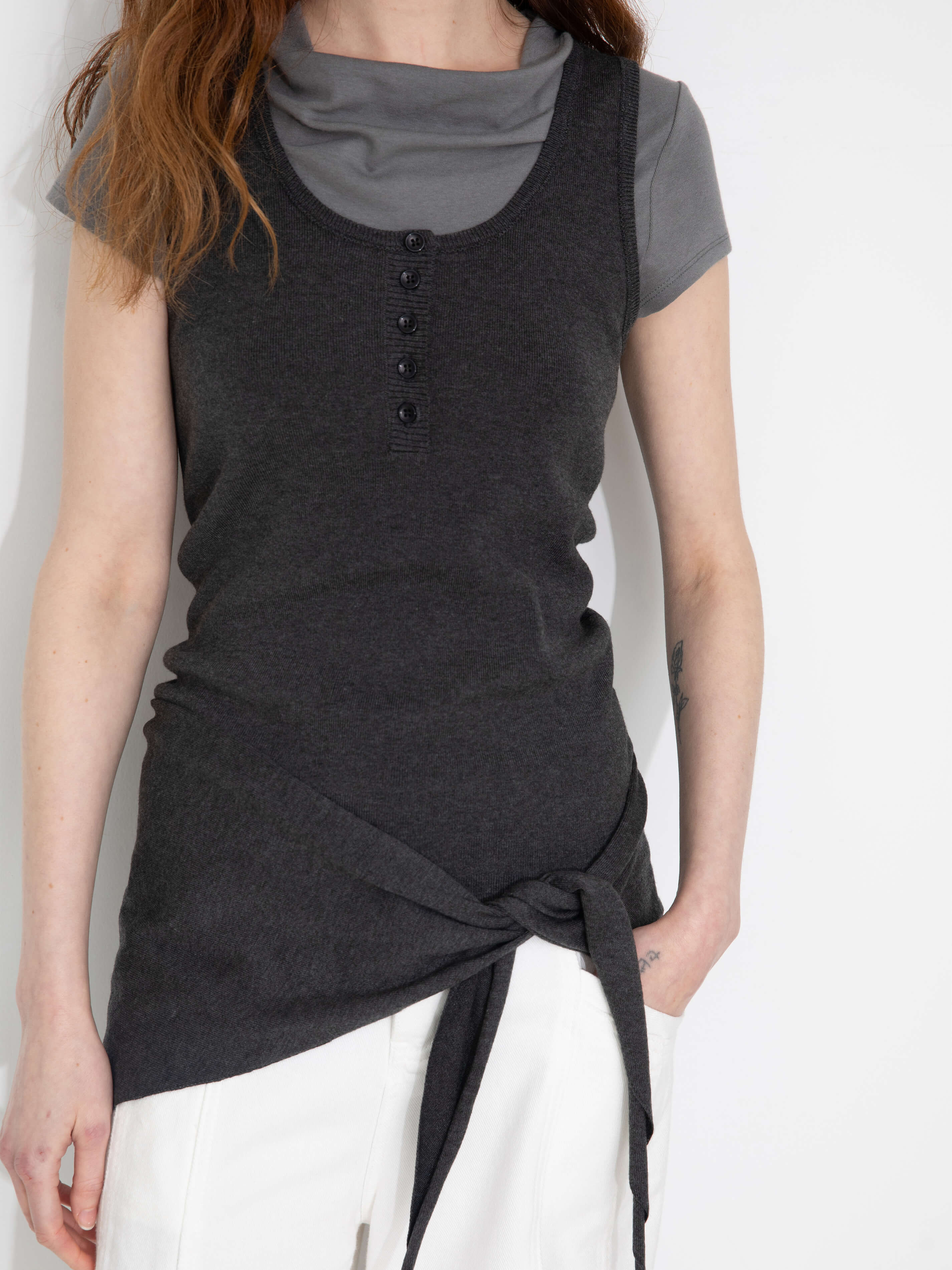 Slim-Fit Knit Henley Vest with Neck Tie-19