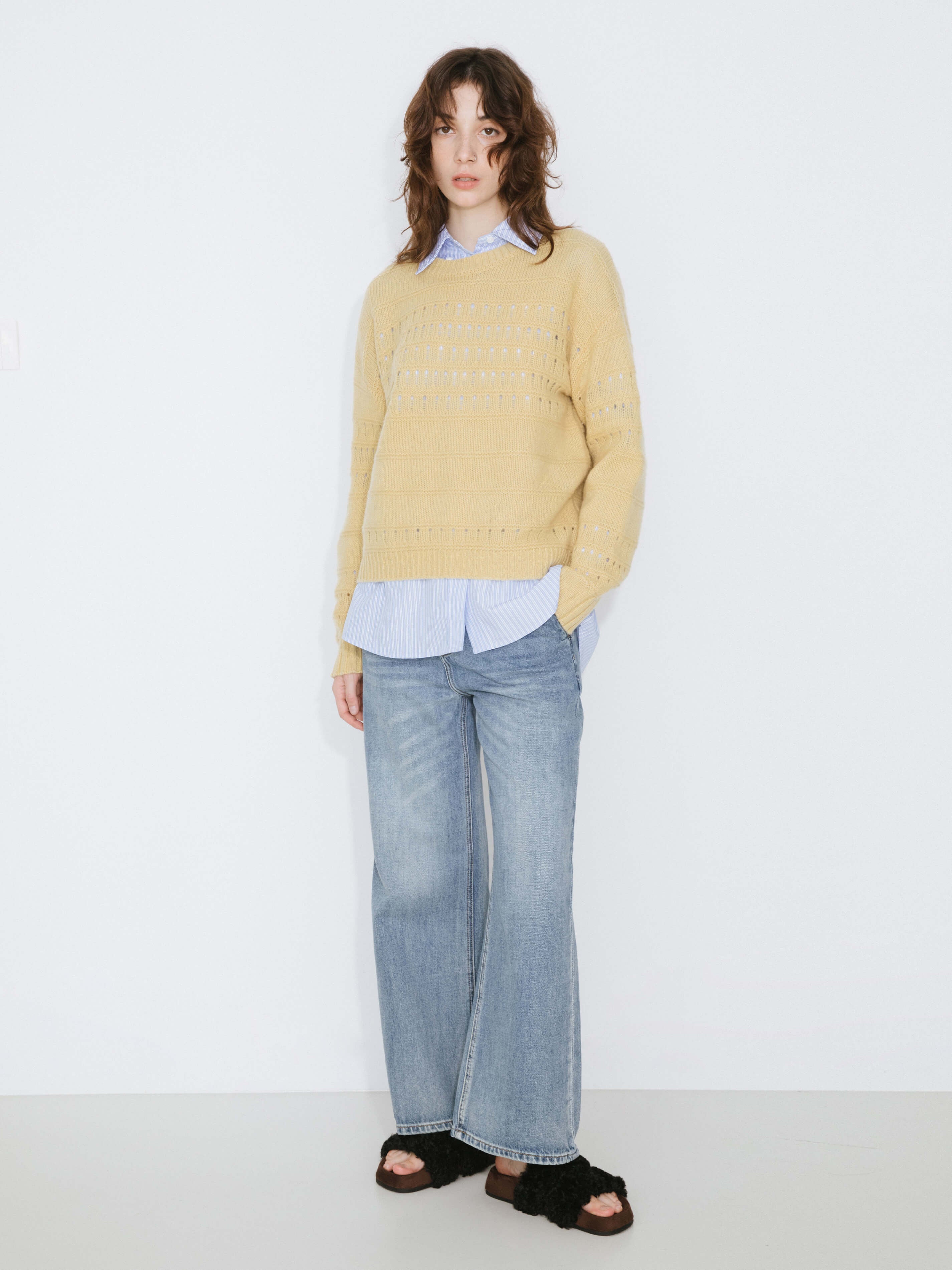 Hollowed 100% Wool Long Sleeves Knit Sweater-16