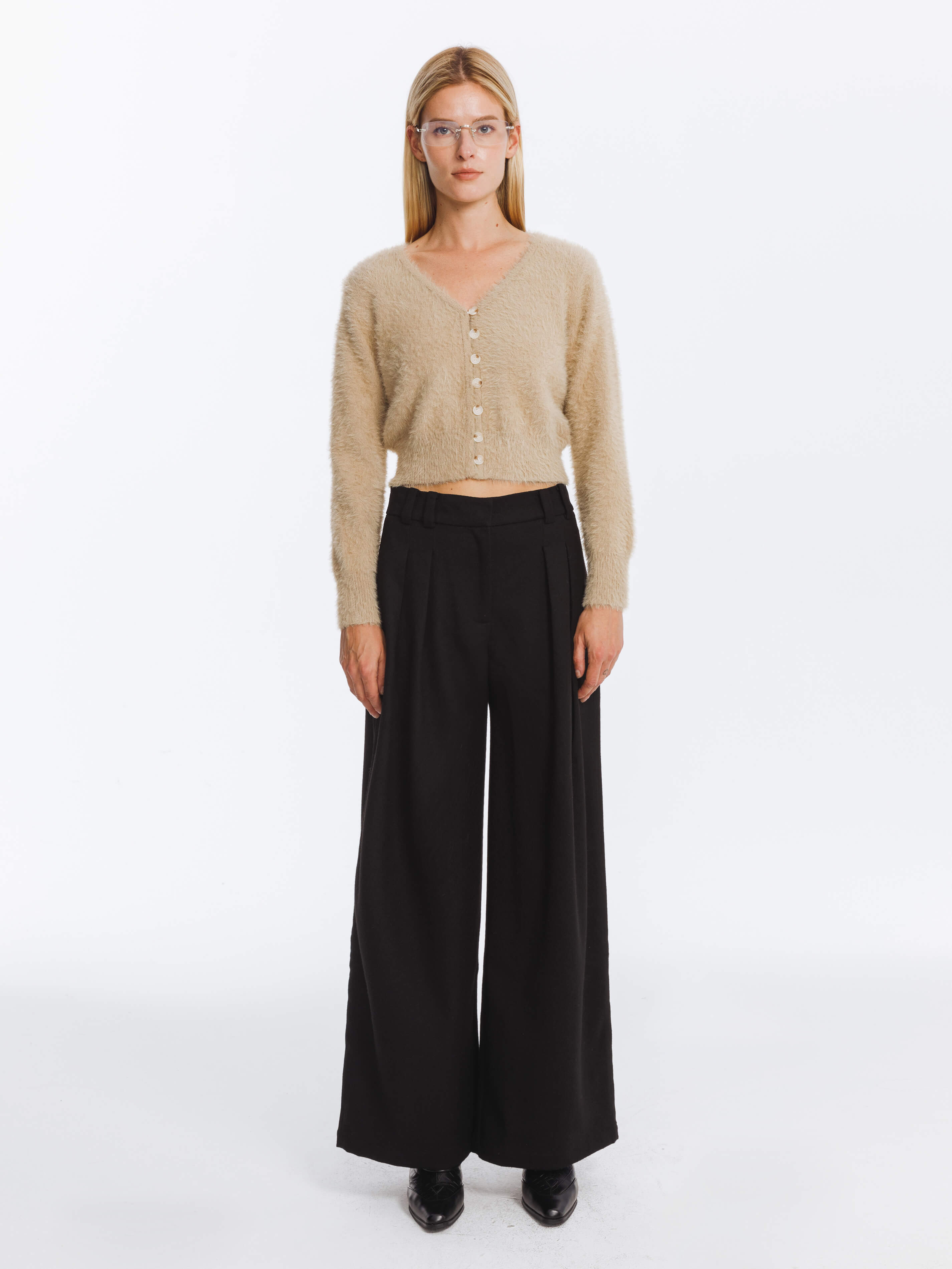 Fluffy Cropped Knit Cardigan-19