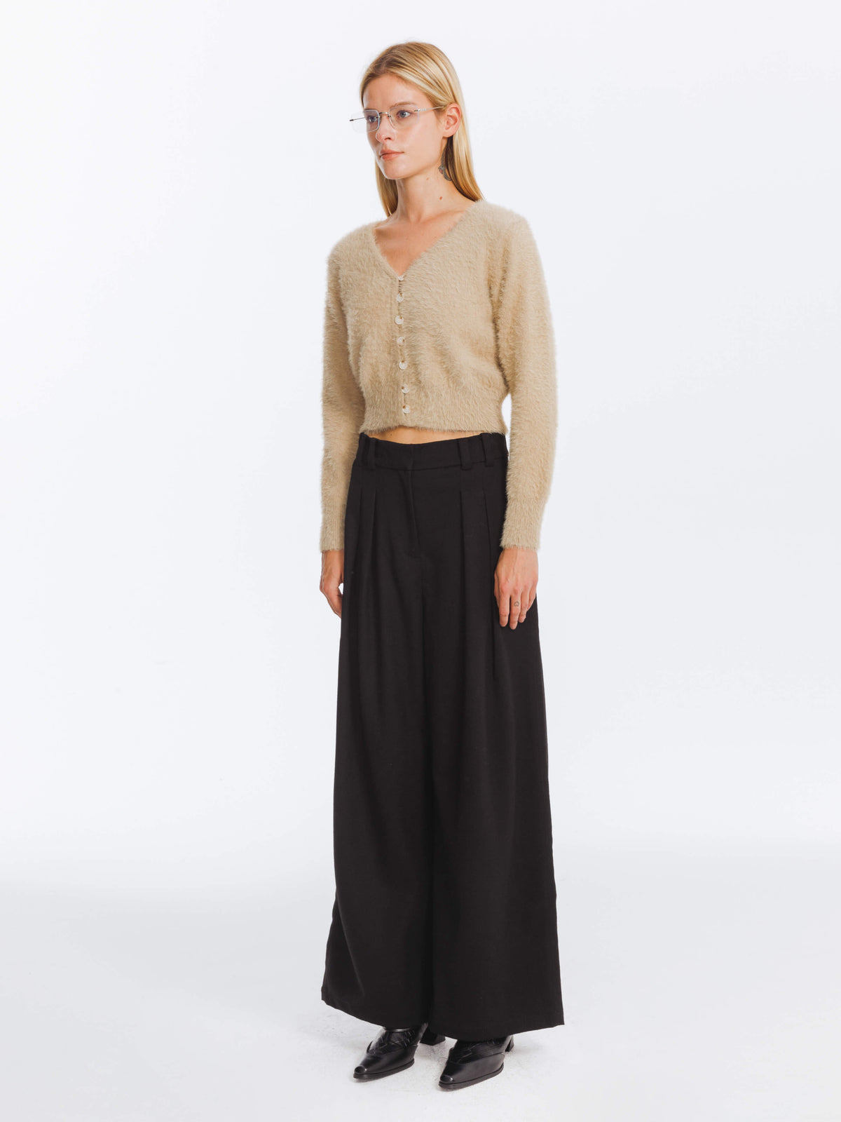 Wide Leg Double Pleated Trousers-14