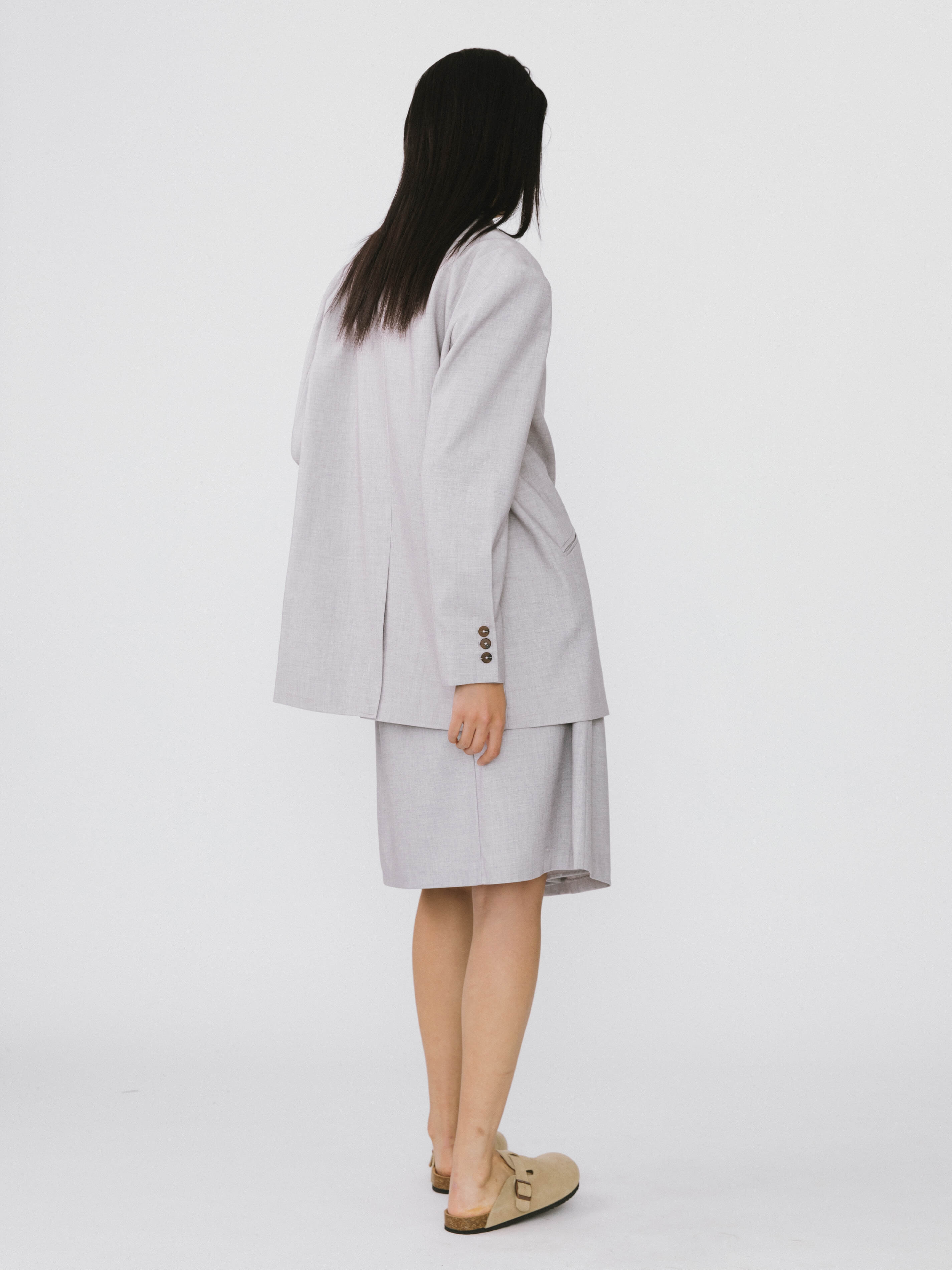 Oversized Shoulder Single Breasted Blazer with Wool Blend-19