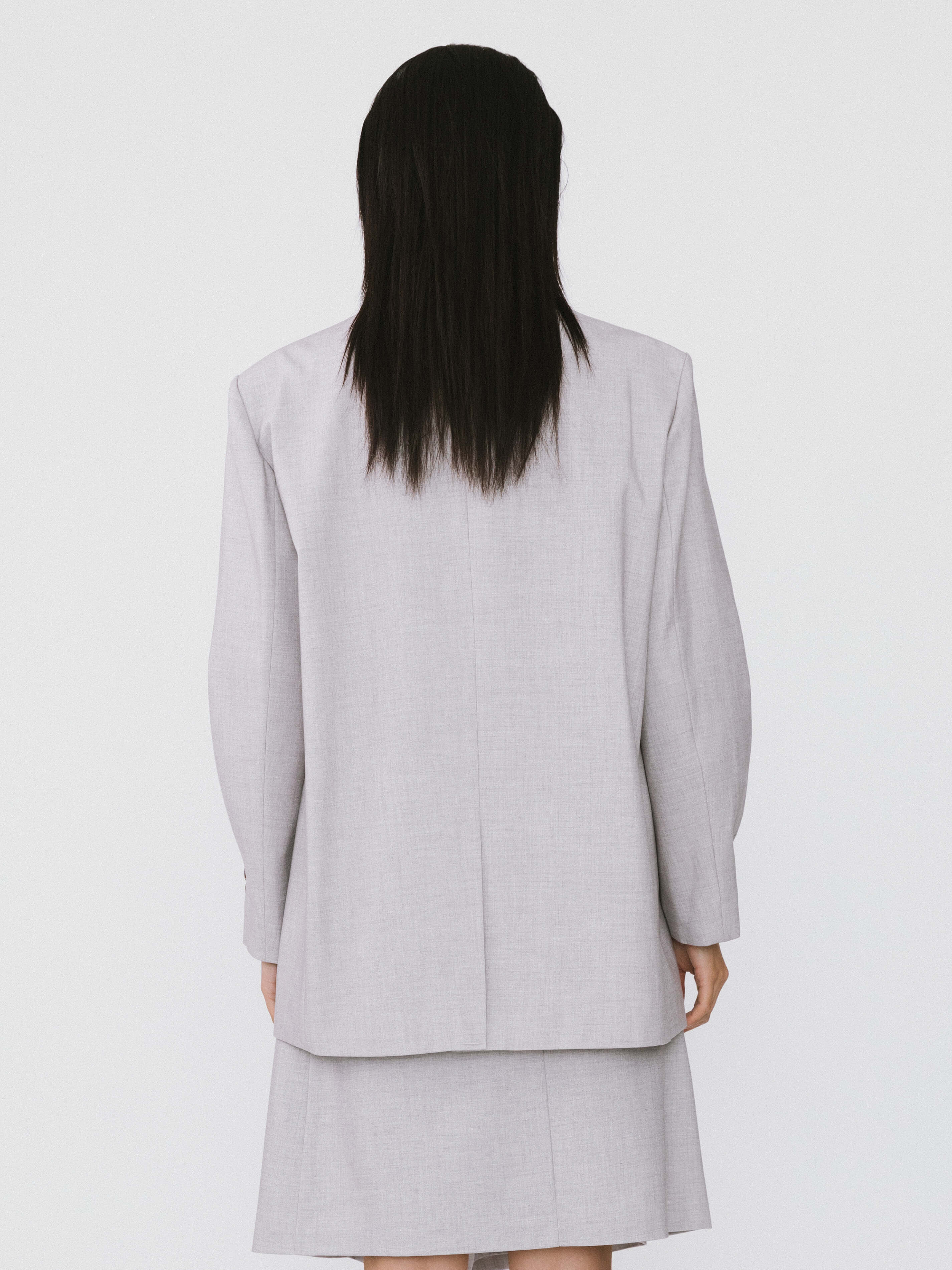 Oversized Shoulder Single Breasted Blazer with Wool Blend-20