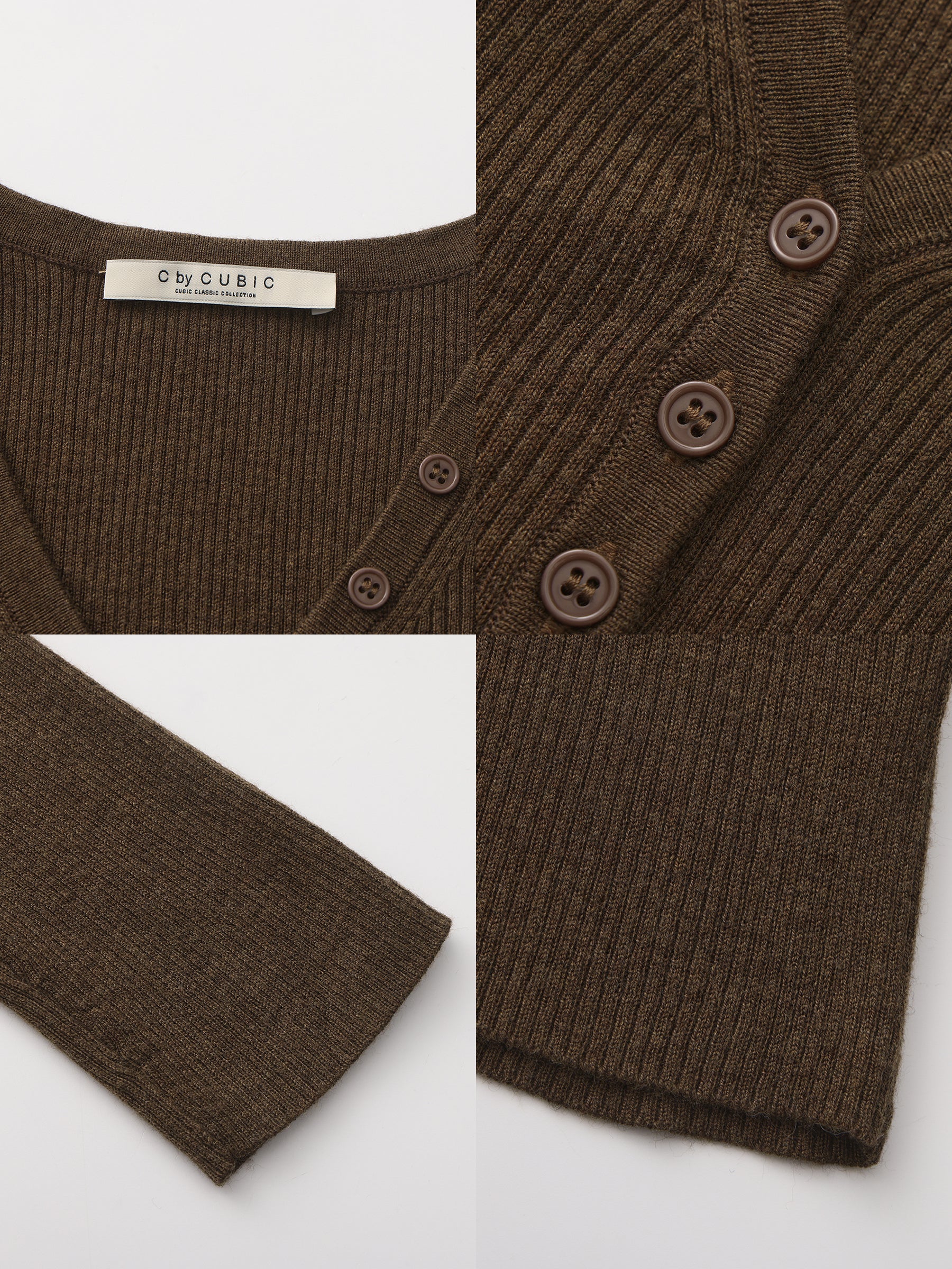 V-Neck Button-Front Fitted Knit Top-17
