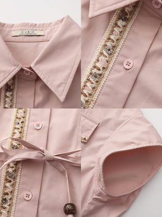 Beaded Placket Utility Short-Sleeve Shirt