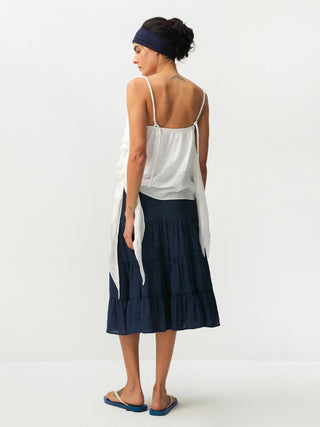 CUBIC Lyocell Linen Blend Tiered Striped Midi Skirt