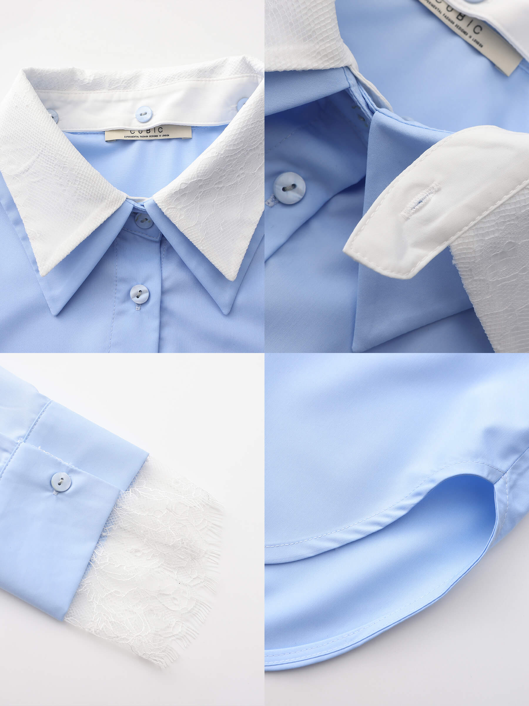 Double Wing Collar Shirt with Detachable Lace Collar-20