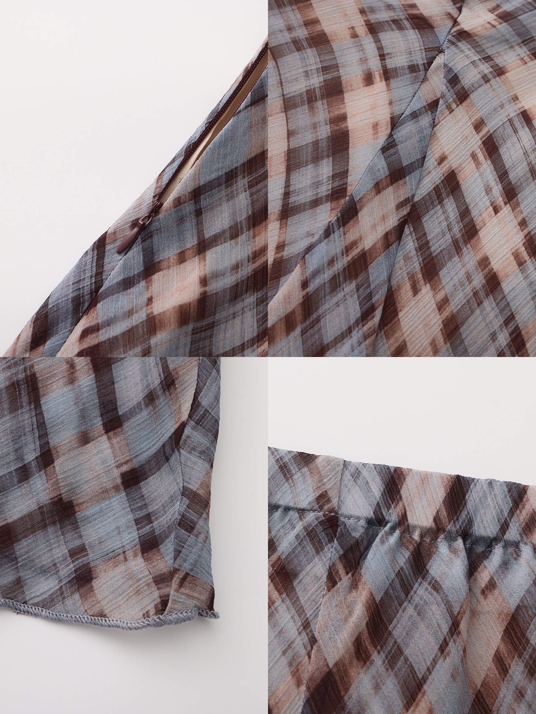 Asymmetrical Flowy Check Maxi Skirt-Blue-10