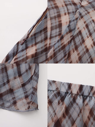 Asymmetrical Flowy Check Maxi Skirt-Blue