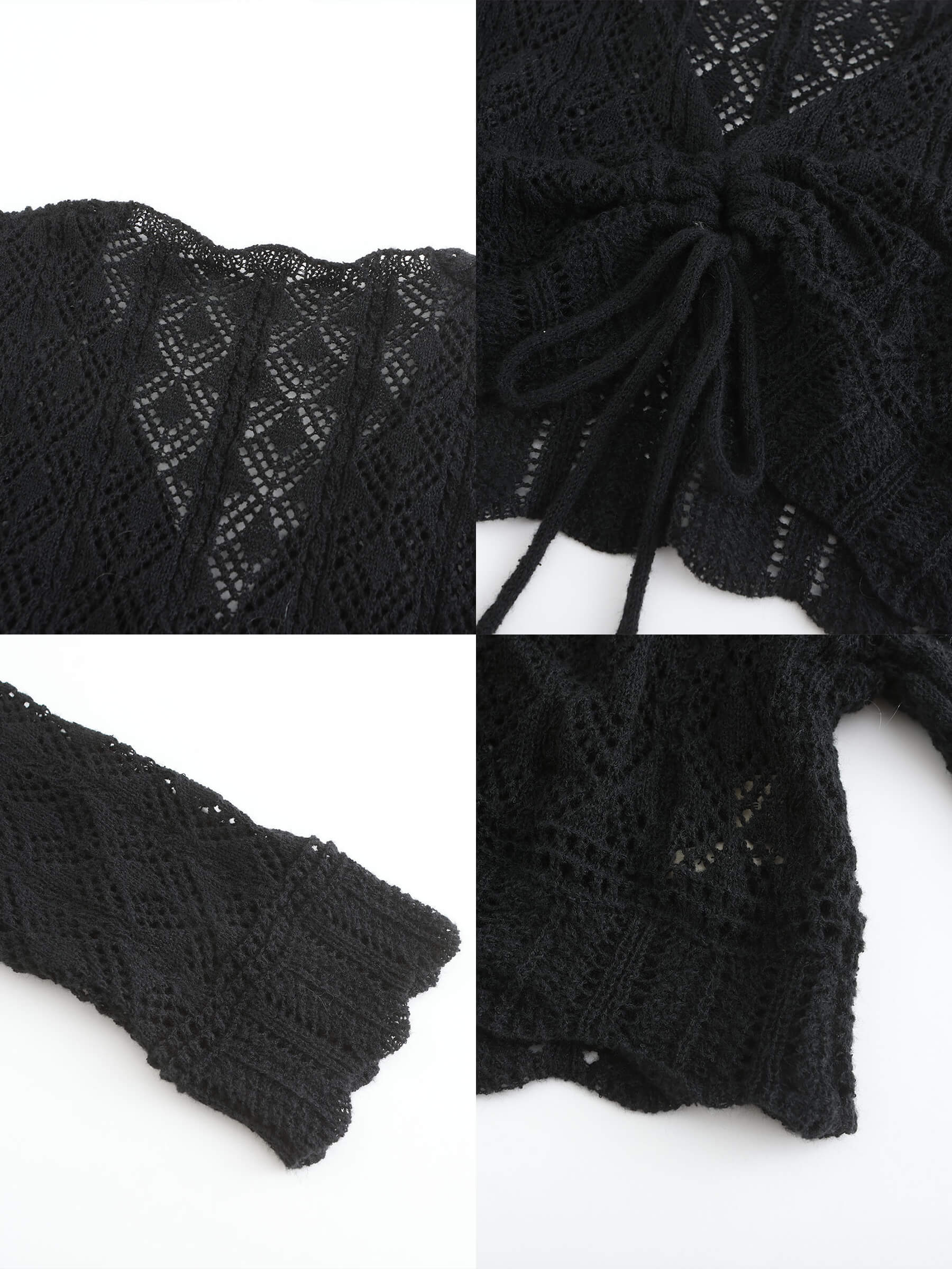 Thin Knit V-Neck Drawstring Top-19