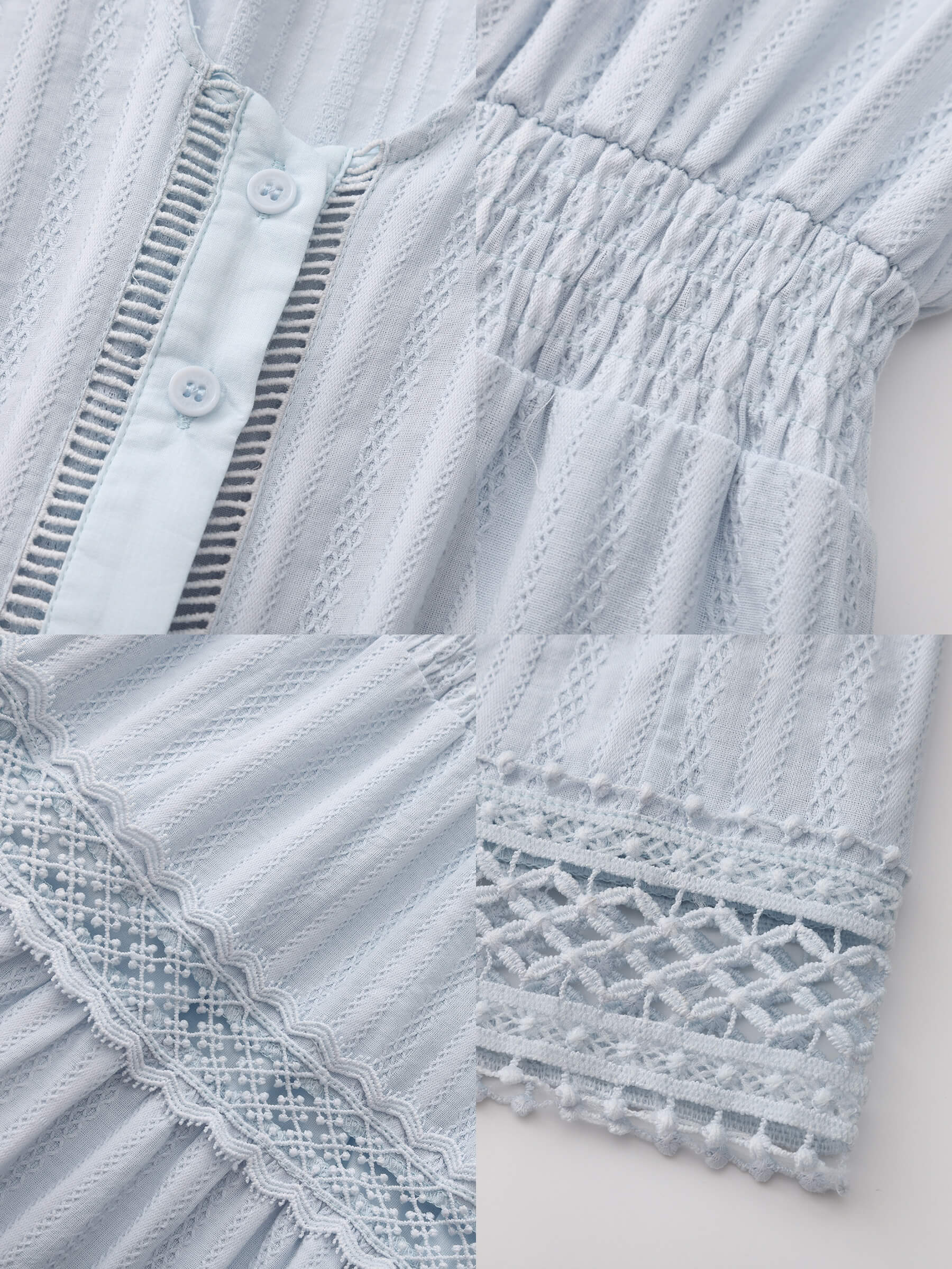 100% Cotton Lace Hollow V-Neck Waist-Cinched Maxi Dress-20