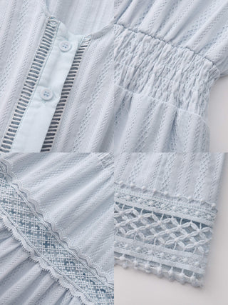 100% Cotton Lace Hollow V-Neck Waist-Cinched Maxi Dress