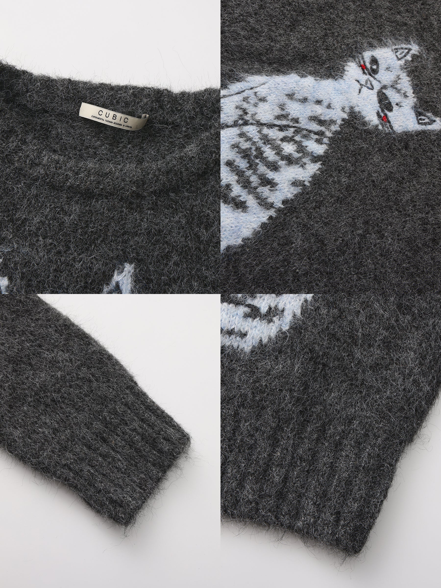 CUBIC Cat Print Wool Blend Sweater-17