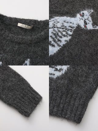 CUBIC Cat Print Alpaca Blend Sweater