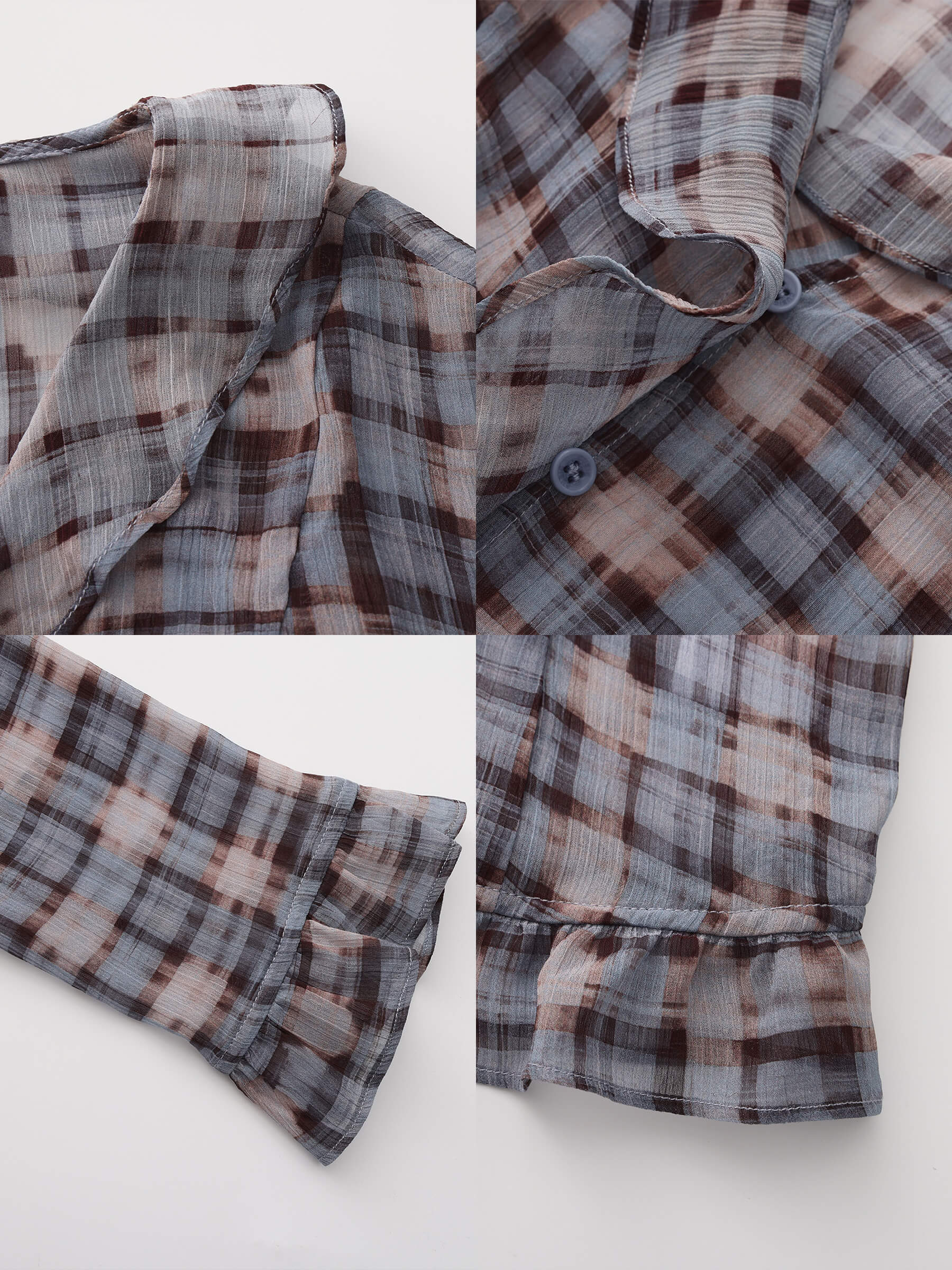 Semi-Sheer Ruffle Trim Check Shirt-21