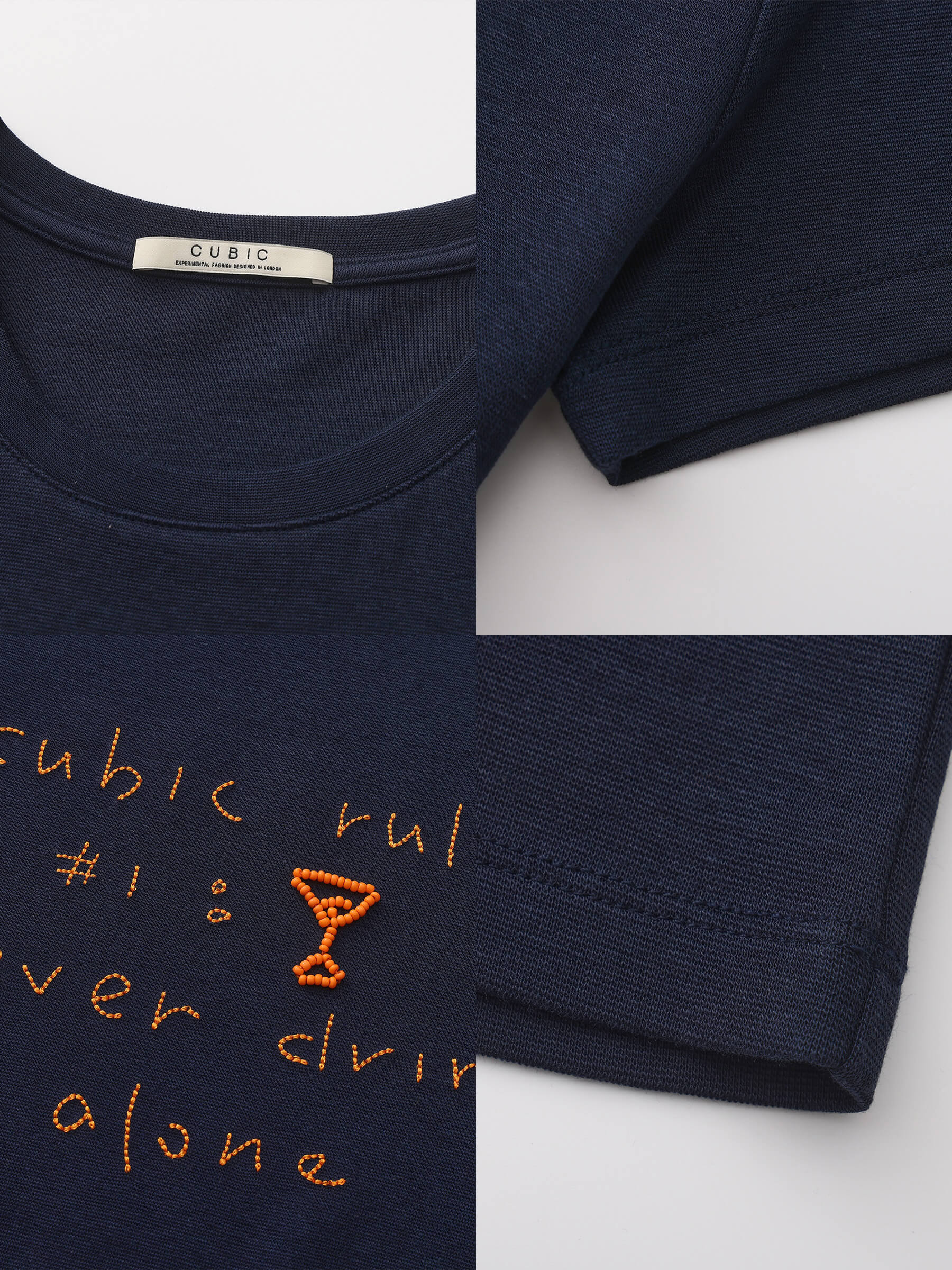 Cropped Letter Embroidered T-shirt-19