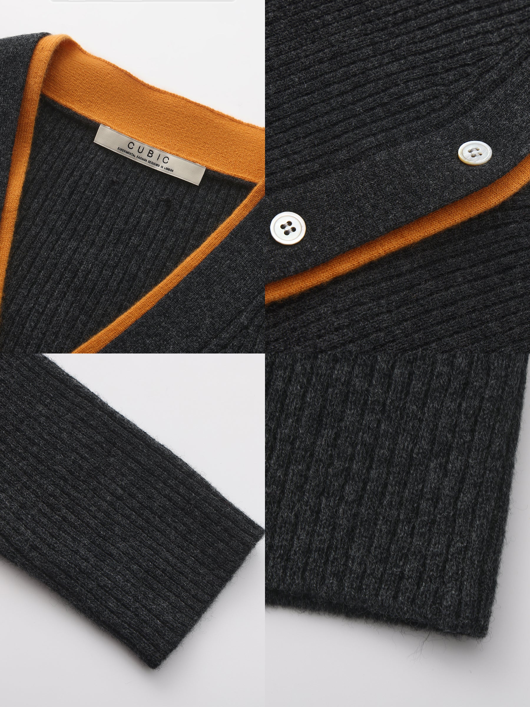 100% Wool Contrast V-Neck Wool Knit Top-17