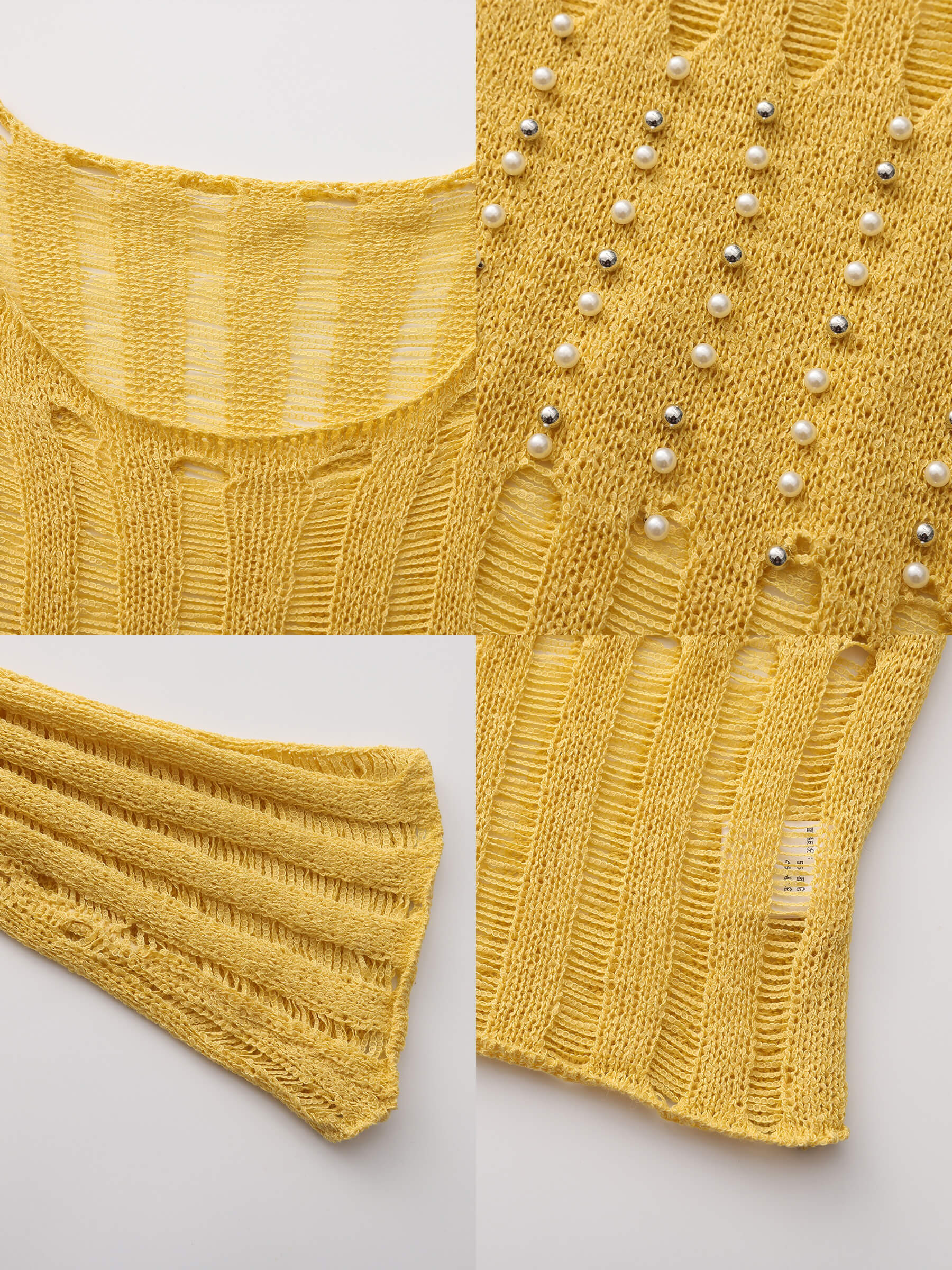 Beaded Hollow-Out Knit Top with Flare Sleeves-19