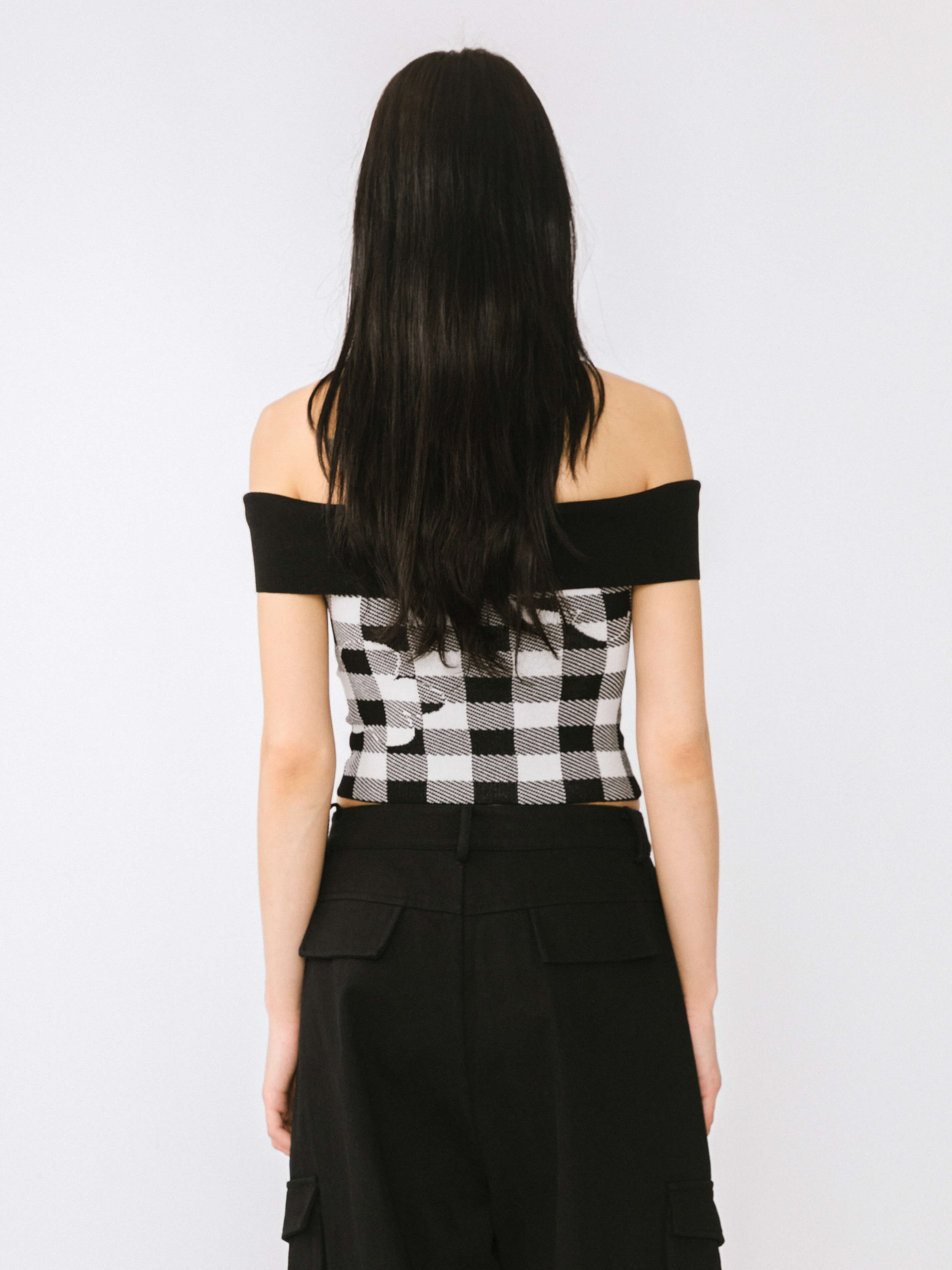Off-Shoulder Checkered Knit Cami Top-20