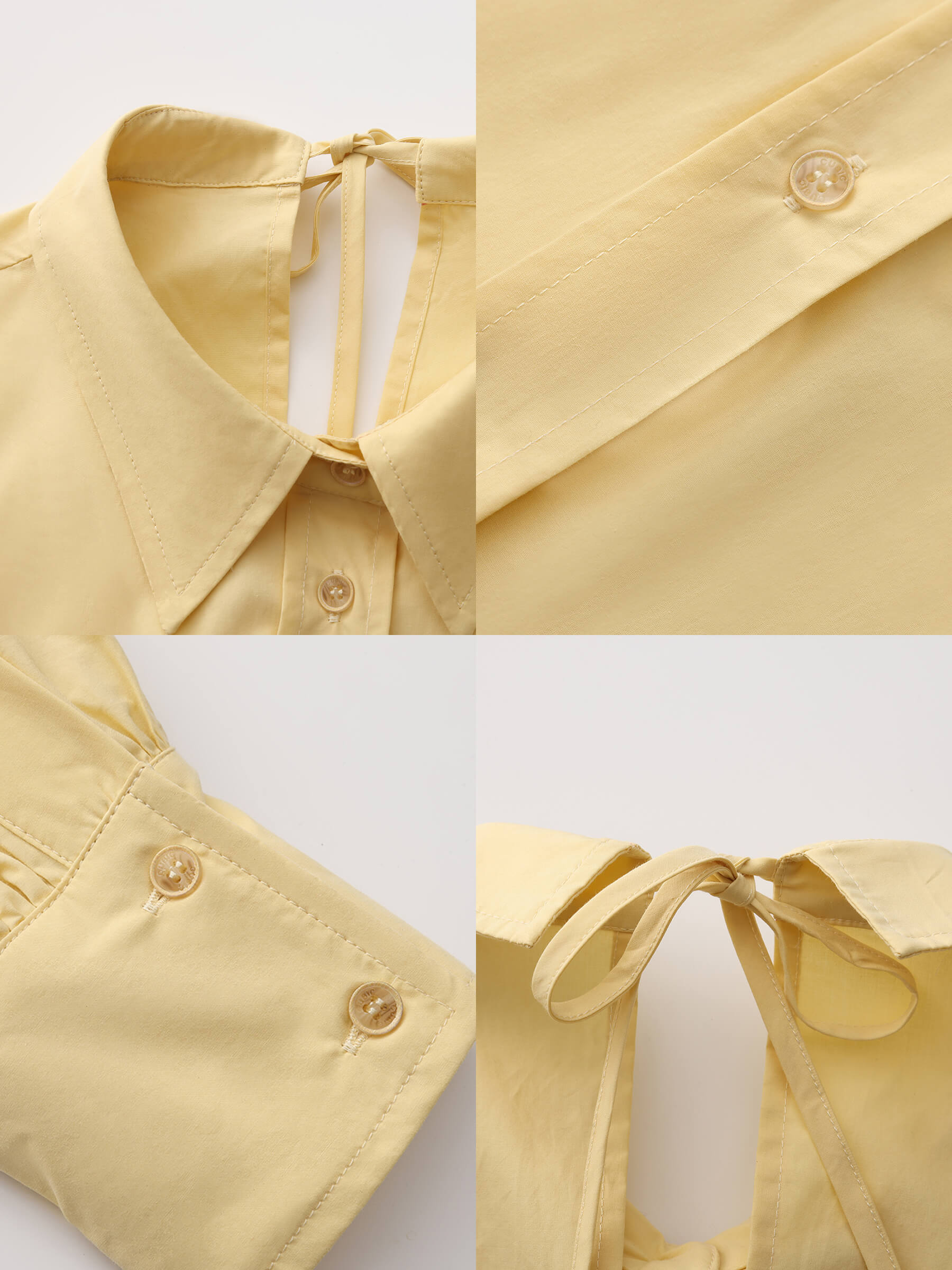 100% Cotton Oversized Balloon Sleeve Backless Tie Shirt-19