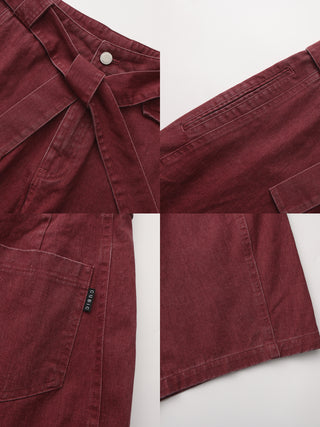 Wide Belted Tapered-Leg Denim Trousers