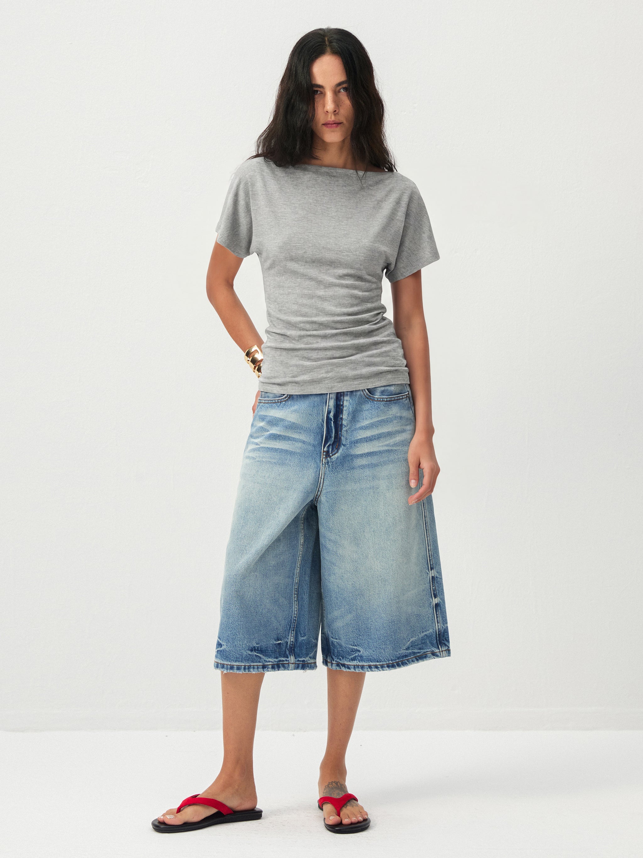 CUBIC Lyocell Blend Off-Shoulder Fitted Top-17