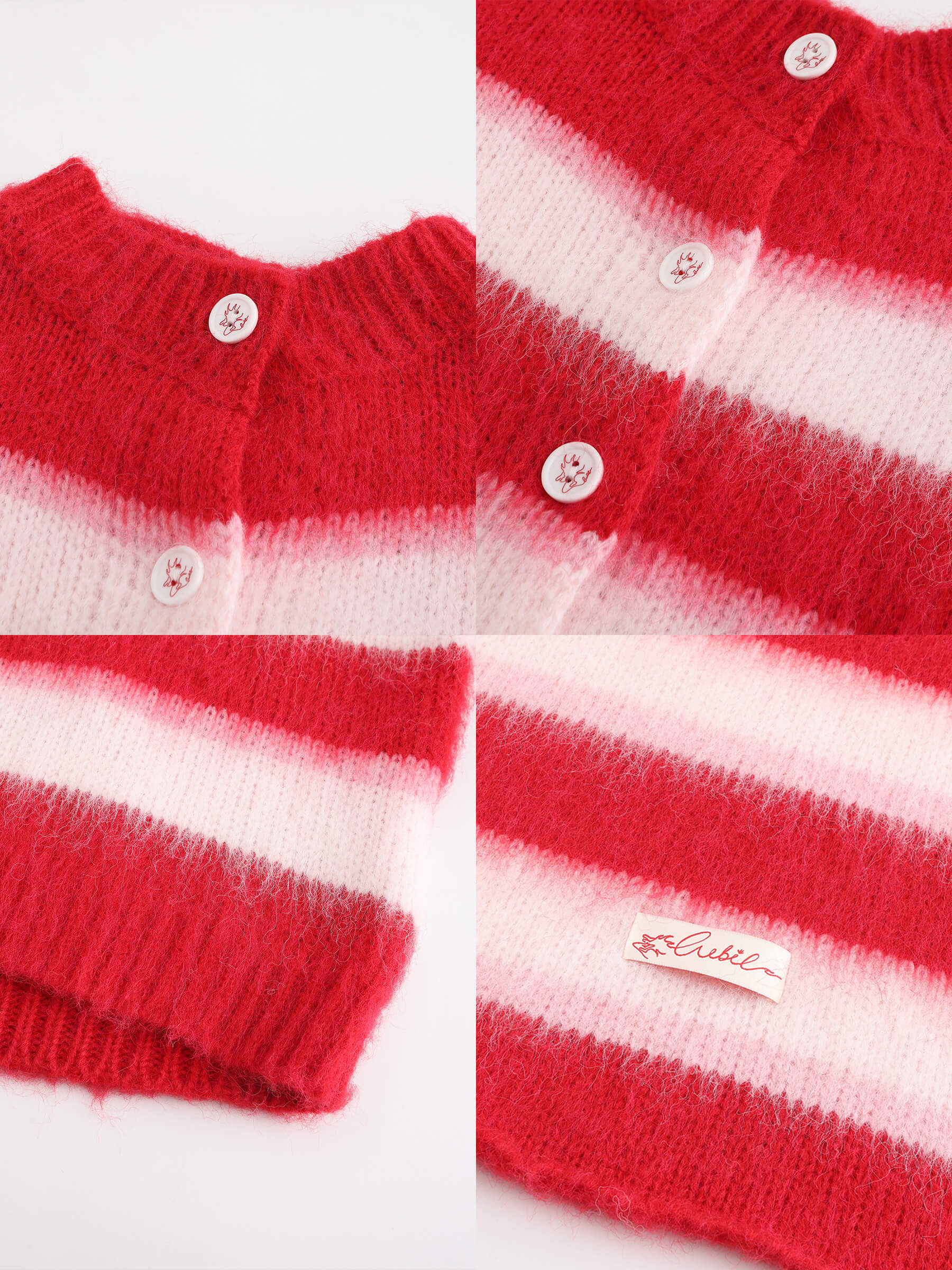 Striped Color Block Wool Knit Cardigan With Scarf-18