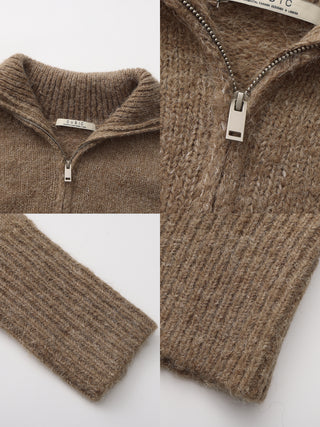 Retro Stand Collar Zip-Up Cardigan